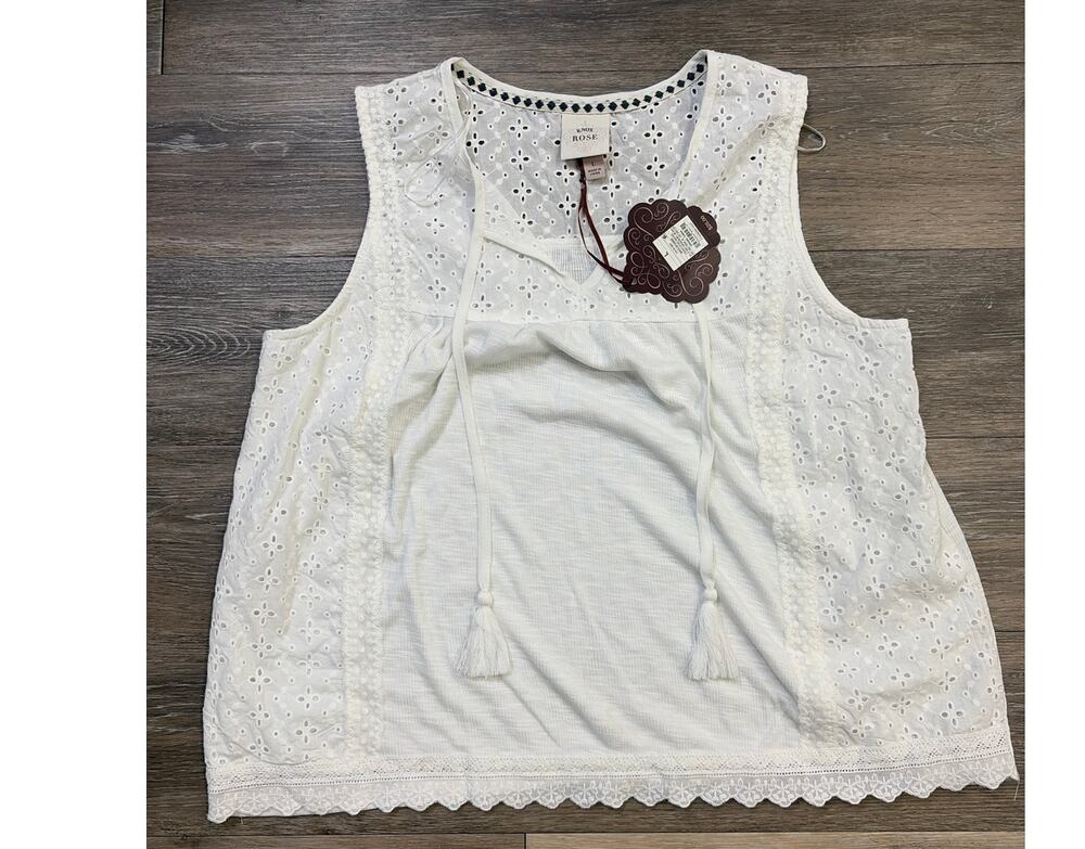 Knox Rose White Eyelet Blouse Boho Cottagecore Peasant Top Large